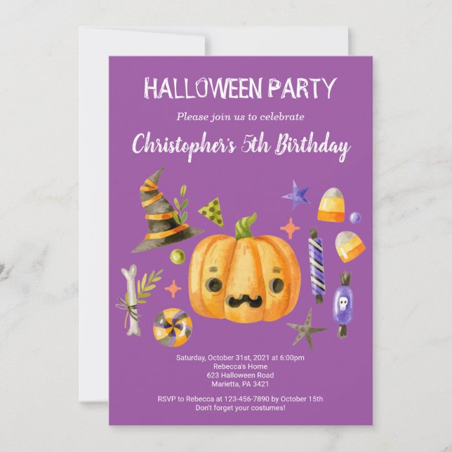 Spooktacular Halloween Kids Birthday Party Purple Invitation (Front)