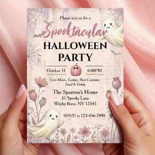 Spooktacular Halloween Party Ghost Vintage Pink Invitation