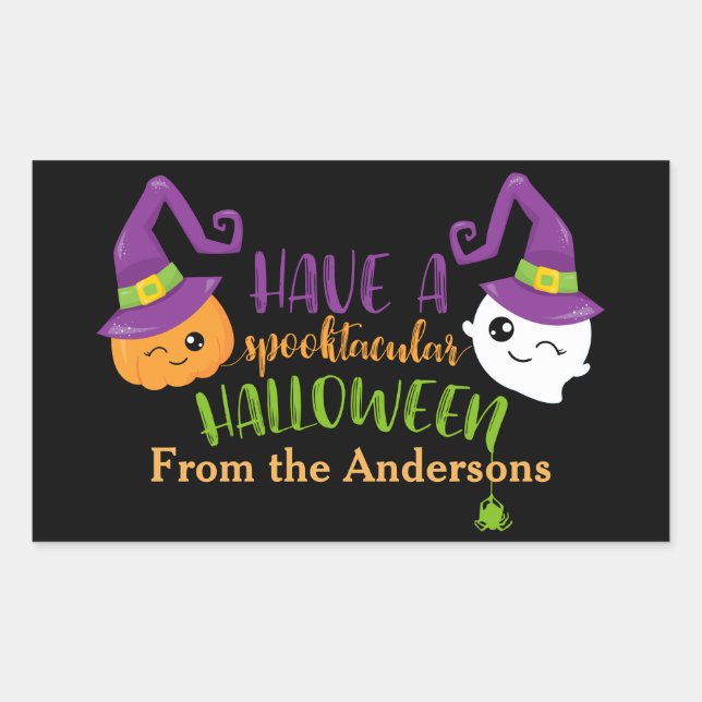 Spooktacular Halloween Party Personalised Favour Rectangular Sticker (Front)