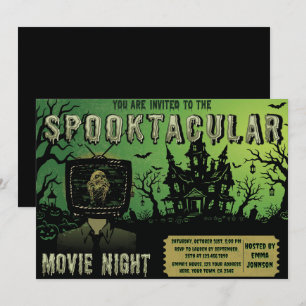Spooktacular Halloween TV Head Movie Night Invitation