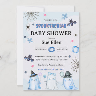 Spooktacular Halloween Watercolor Baby Shower Invitation