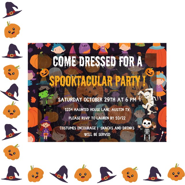 Spooktacular kids halloween Costume Party  Invitation (halloween costume party kids party invitation spooky halloween fun costume bash witches )