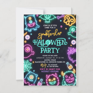 Spooktacular Neon Halloween Birthday Invitation Postcard