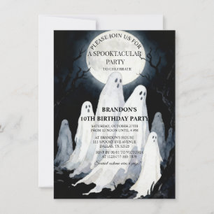 Spooktacular Party Halloween Ghost 10th Birthday  Invitation