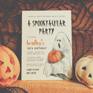 Spooktacular Party Halloween Ghost Boy Birthday Invitation