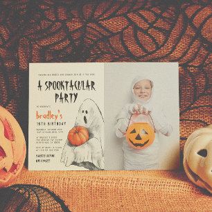 Spooktacular Party Halloween Ghost Photo Birthday Invitation
