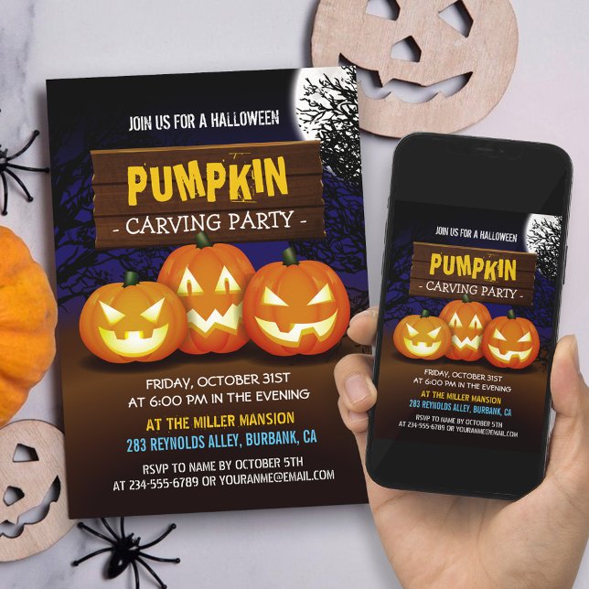 Spooktacular Pumpkin Carving Halloween Party Invitation (Perfect for kids and families who love to get crafty and enjoy the Halloween spirit.)