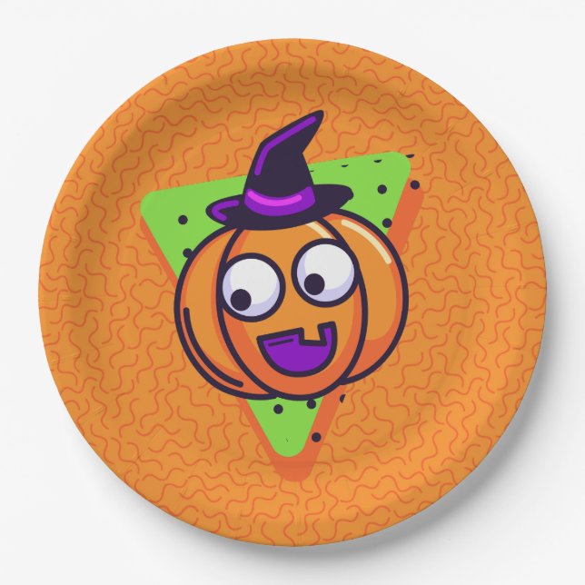 Spooktacular Pumpkin Halloween Plates - Orange (Front)