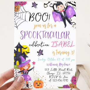 Spooktacular Purple Pink Halloween Birthday Invitation