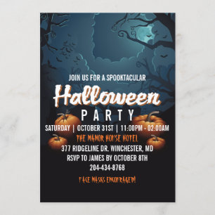 Spooktacular Scary Forest Pumpkins Halloween Party Invitation