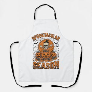 Spooktacular Season Vintage Halloween Skull Pumpki Apron
