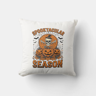 Spooktacular Season Vintage Halloween Skull Pumpki Cushion