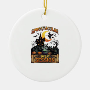 Spooktacular Sweat Session Haunted House Witch Cau Ceramic Tree Decoration