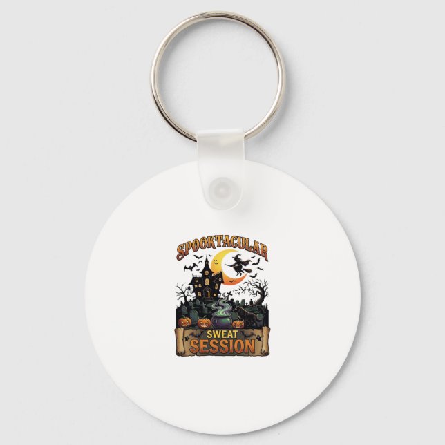 Spooktacular Sweat Session Haunted House Witch Cau Key Ring (Front)
