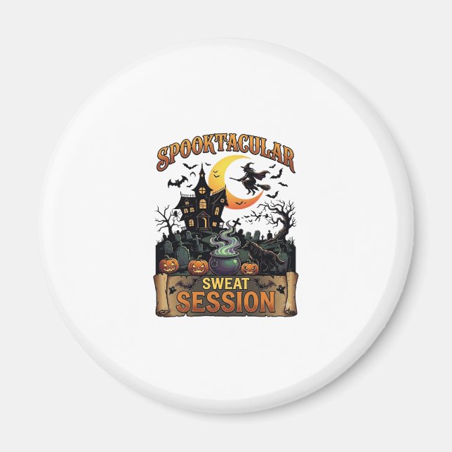 Spooktacular Sweat Session Haunted House Witch Cau Magnet (Front)