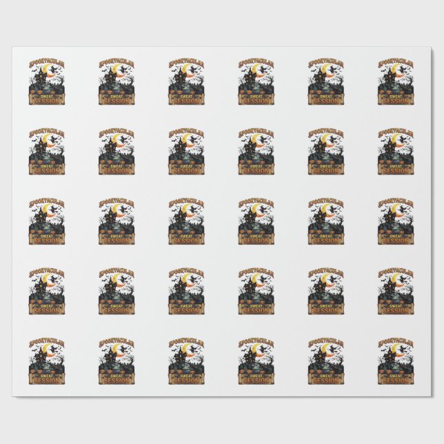 Spooktacular Sweat Session Haunted House Witch Cau Wrapping Paper (Flat)