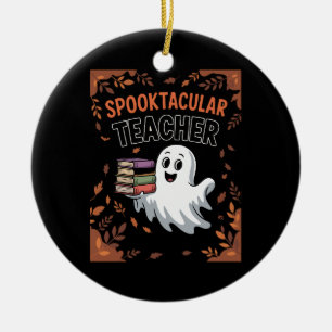 Spooktacular Teacher Halloween T-shirt Ceramic Tree Decoration