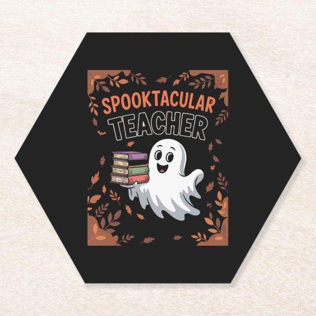 Spooktacular Teacher Halloween T-shirt Paper Coaster (Front)