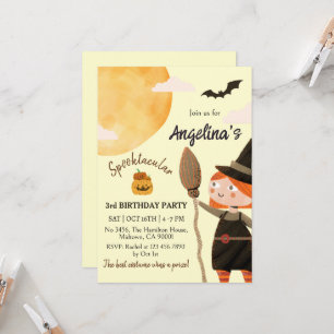 Spooktacular Witch Halloween 3rd Birthday Party Invitation