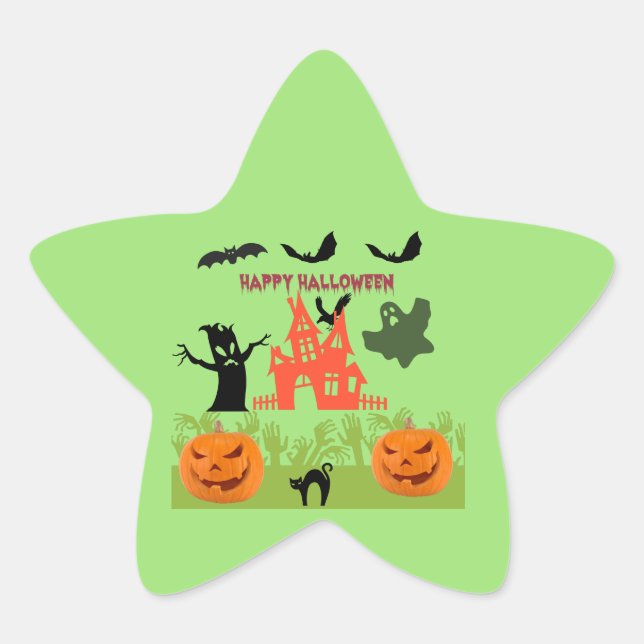 Spooktastic Halloween Menancing Tree Eerie Pumpkin Star Sticker (Front)