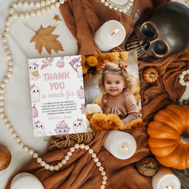 Spooky 1st Birthday Photo Thank You Invitation (Creator Uploaded)