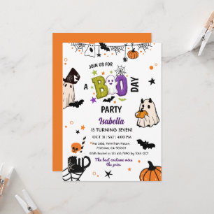 Spooky 7th Halloween Birthday Ghost Whimsical Invitation