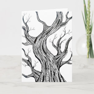 Spooky Abstract Tree Pen Drawing Art Greeting Card