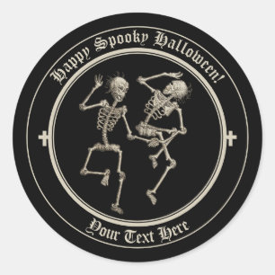 Spooky Absurdist Halloween Dancing Skeletons Classic Round Sticker