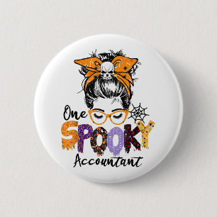 spooky accountant messy bun hair skull Halloween 6 Cm Round Badge