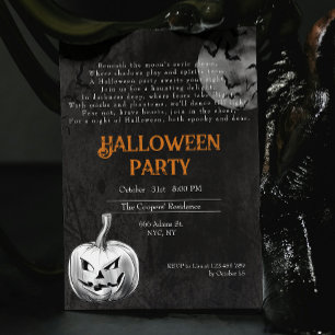Spooky Adult Creepy Pumpkin Poem Halloween Party Invitation
