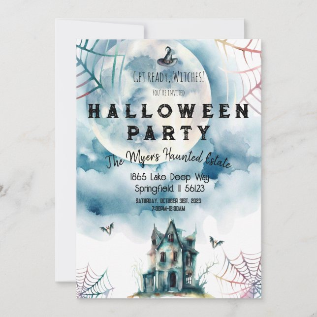Spooky Adult Halloween Party Get Ready Witches Invitation (Front)