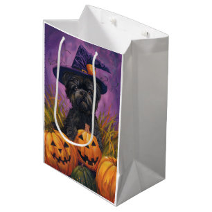 Spooky Affenpinscher Halloween Witch and Pumpkin Medium Gift Bag