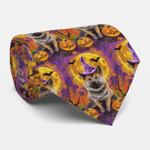 Spooky Akita Halloween Witch and Pumpkin Tie