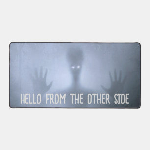 Spooky Alien in Fog Hello from the Other Side Desk Mat