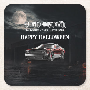 Spooky American Muscle Car Halloween Party Square Paper Coaster
