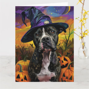 Spooky American Staffordshire Halloween Pumpkin Card