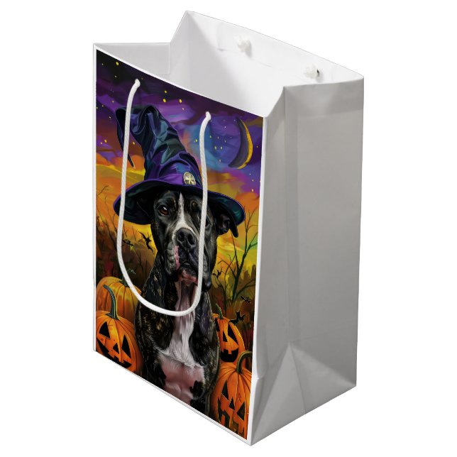 Spooky American Staffordshire Halloween Pumpkin Medium Gift Bag (Front Angled)