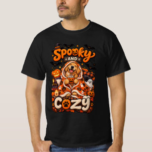 Spooky And Cosy Golden Retriever Fall Halloween Pu T-Shirt