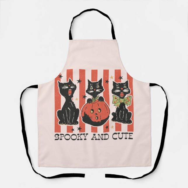 Spooky and Cute - Black Cat and Pumpkin Apron (Front)