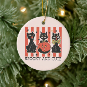 Spooky and Cute - Black Cat and Pumpkin Ceramic Tree Decoration