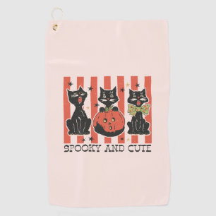Spooky and Cute - Black Cat and Pumpkin Golf Towel
