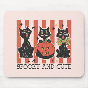 Spooky and Cute - Black Cat and Pumpkin Mouse Pad