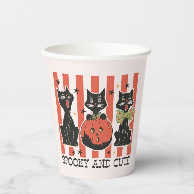 Spooky and Cute - Black Cat and Pumpkin Paper Cups (Front)