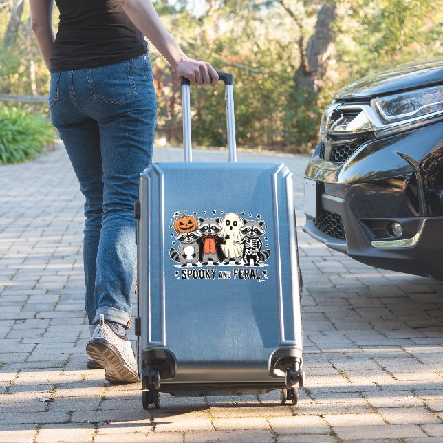 Spooky and Feral Funny Halloween Raccoon (Suitcase Insitu)