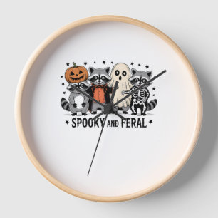 Spooky and Feral Funny Halloween Raccoon Clock