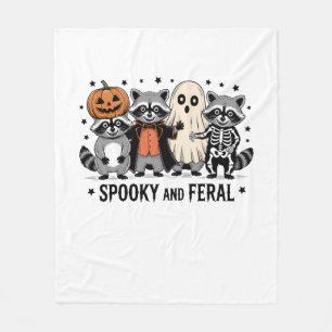 Spooky and Feral Funny Halloween Raccoon Fleece Blanket