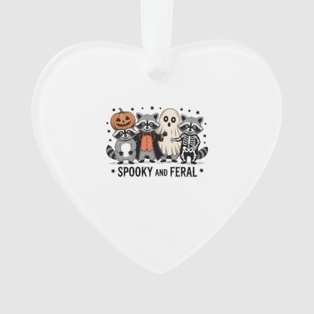 Spooky and Feral Funny Halloween Raccoon Ornament (Front)