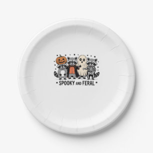 Spooky and Feral Funny Halloween Raccoon Paper Plate