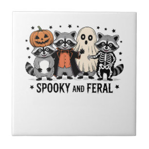 Spooky and Feral Funny Halloween Raccoon Tile
