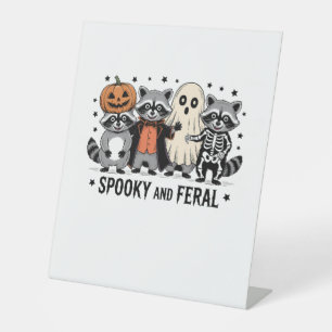 Spooky and Feral Funny Halloween Racoon Pedestal Sign